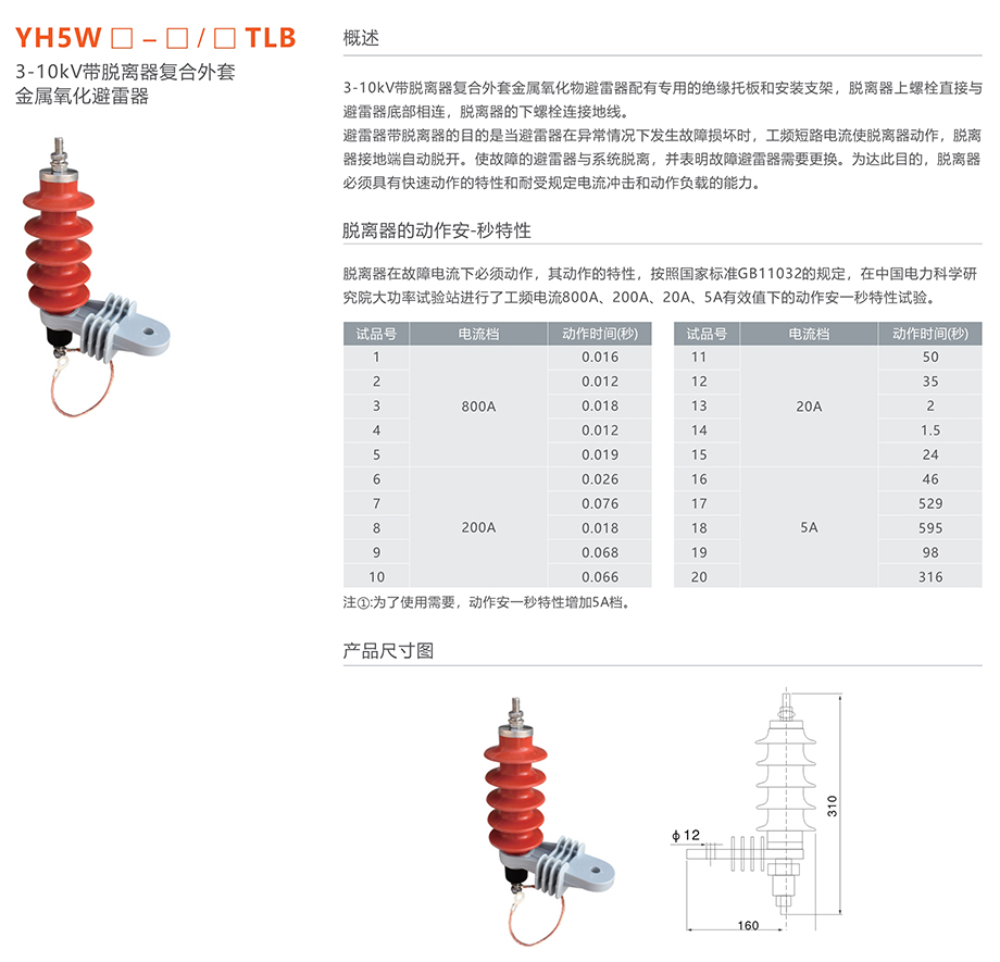 人民電器 YH5W□-□/□TLB 3-10kV帶脫離器復合外套