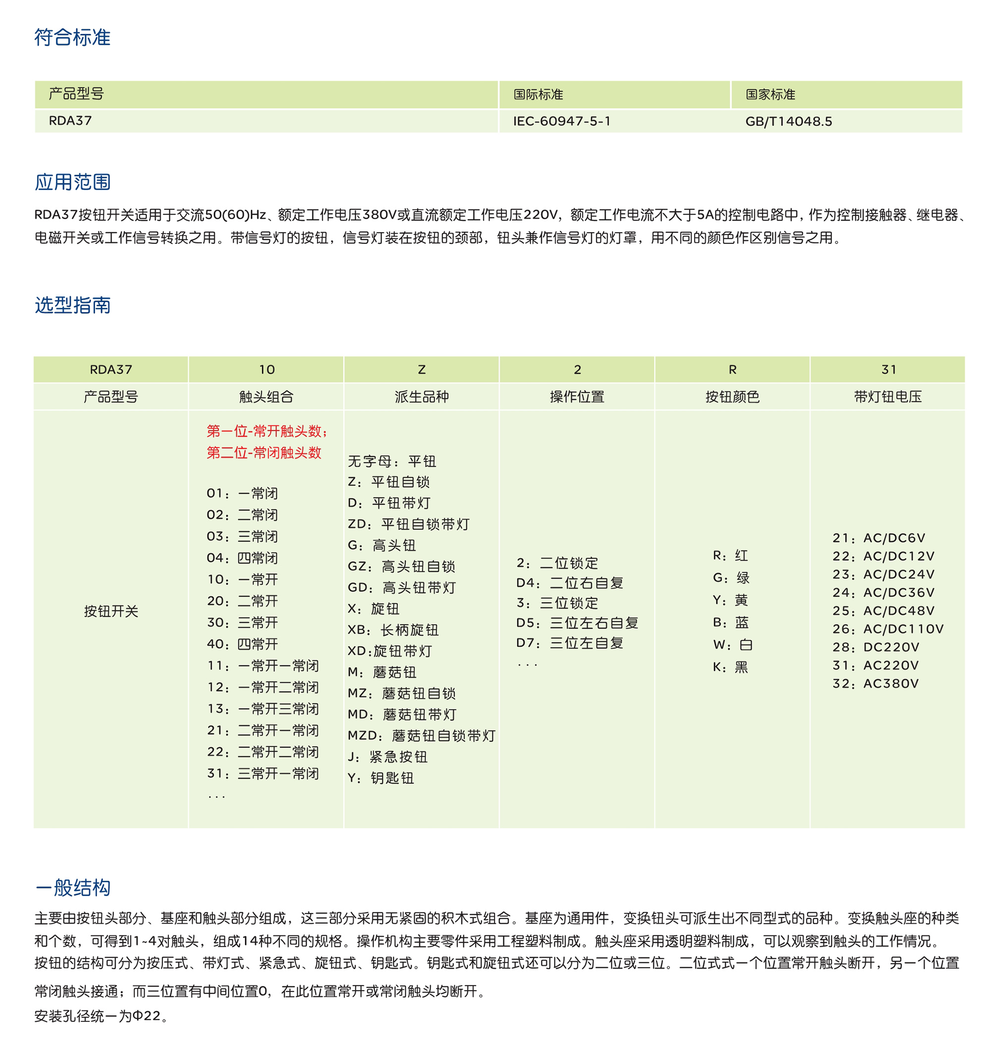 人民電器RDA37系列按鈕開關(guān) 