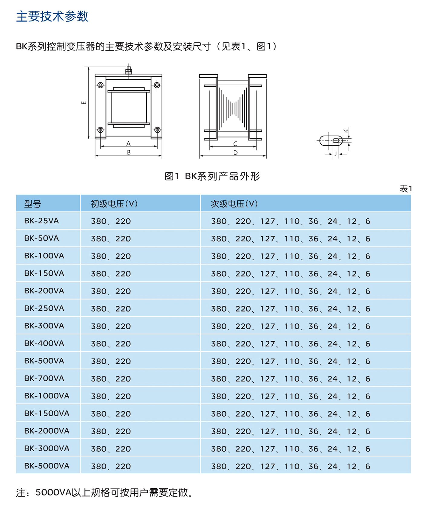 人民電器BK、BKC系列控制變壓器 